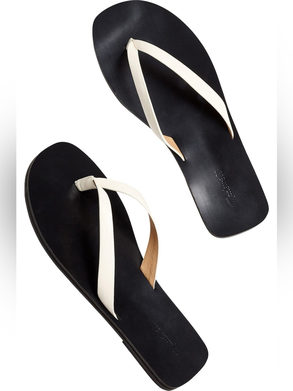 Madewell The Gabi Leather Thong Slide Sandals White Black Size 7.5
